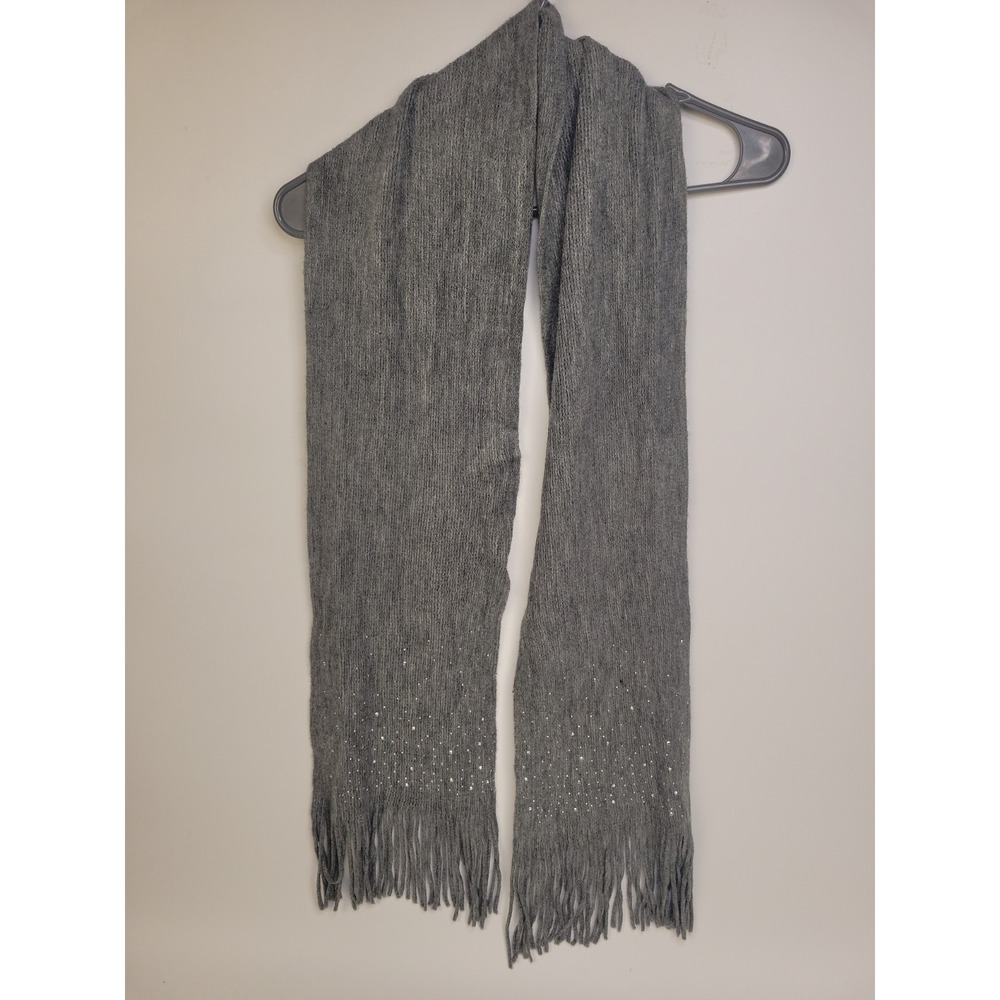 New York & Company Gray Knit Fringe Scarf Women's Non-Sized Acrylic Sparkle Soft